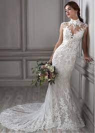 Buy Discount Marvelous Tulle Lace Illusion High Collar Mermaid Wedding Dress With Beadings Lace App Chic Wedding Gown Mermaid Wedding Dress Mermaid Wedding