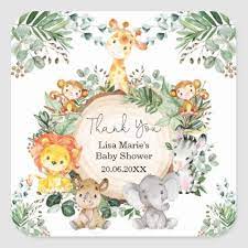 Sweet Greenery Safari Wild Baby Animals Favors Square Sticker Zazzle Com Animais De Aquarela Arte De Parede Infantil Enfeites Para Casa