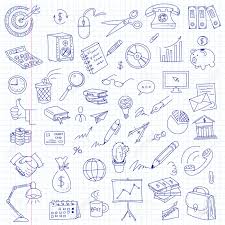 Freehand Drawing Office Items On A Sheet Of Exercise Book Business