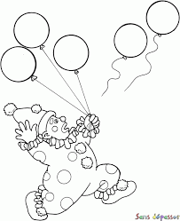 Ce dessin en noir et blanc est identifié par le nom suivant : Coloriage Clown Aux Ballons Sans Depasser