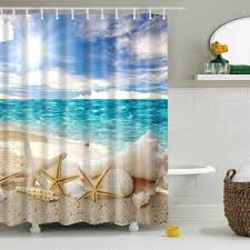 Starfish Fabric Shower Curtain Bathroom Waterproof Beach Ocean Decor Seashell Homefly Fabri Cool Shower Curtains Beach Shower Curtains Fabric Shower Curtains