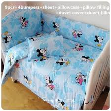 Promotion 9pcs Full Set Baby Bedding Bumper Set Newborn Bedding Cot Nursery Cot Bedding Kit 4bumper Sheet Pillow Duve Lit Mickey Mouse Lit Mickey Chambre Bebe