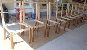 Dining room chairs & schemes. Lazy Liz On Less Dining Chairs Halfway Done Dining Room Chairs Diy Dining Chairs Diy Wood Chair Diy
