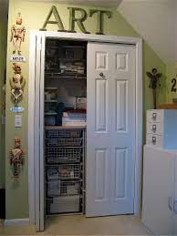 Ginny S Small Studio Her Art Room Small Closet Door Ideas Small Closet Design Closet Small Bedroom