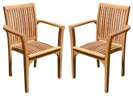 Kinney teak dining chair with cushion. Lua Stacking Arm Chairs Teak Outdoor Dining Patio Set Of 2 Transitional Outdoor Dining Chairs By Teak Deals Houzz