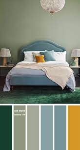 To warm up a bright bedroom without painting all the surfaces something other than classic white, cover one wall. Sage And Soft Blue Bedroom With Mustard Accents