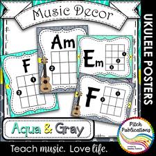 Music Decor Aqua And Gray Ukulele Chord Chart Posters