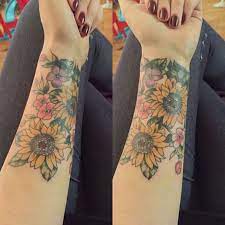 Sunflower Tattoo On Arm Forearm Cover Up Tattoos Hippie Tattoo Wrist Tattoos Girls