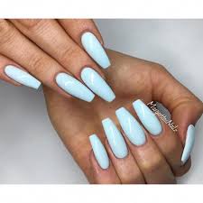 The transparent, glossy blue and studded coffin nails. Baby Blue Coffin Nails Spring Summer Nail Art Acrylicnails Blue Coffin Nails Baby Blue Nails Blue Nails