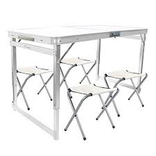 Frenzybird 4 Person Folding Picnic Table With 4 Chairs Height Adjustable Portable And Ligh Folding Picnic Table Portable Picnic Table Compact Table And Chairs
