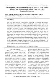 Pdf Development Assessment And Acceptability Of An Early Flood Warning And Notification System In Famy And Pakil Laguna Philippines