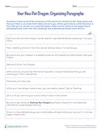 Your New Pet Dragon Organizing Paragraphs Worksheet Education Com Pet Dragon Chicken And Shrimp Recipes Paragraph Worksheets