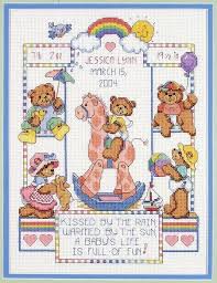 Birth records feature counted cross stitch designs on 14. Kooler Design Studio Bear Buddy Birth Record Cross Stitch Pattern 123stitch