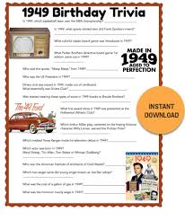 Birthday Trivia Games For Adults 1949 Birthday Trivia Game Birthday Party Trivia Instant Download By 70th Birthday Party Ideas For Mom 70th Birthday Ideas For Mom 70th Birthday Decorations