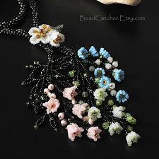 Garden In Bloom Bedwoven Tie Necklace Beaded Flowers Flower Jewellery Seed Bead Flowers