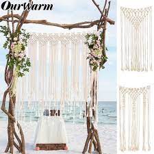 Online Shop Ourwarm Boho Wedding Backdrop Curtain Macrame Wall Hanging Chair Back Cover Cotton T In 2020 Boho Wedding Backdrop Rustic Wedding Decor Wedding Decorations