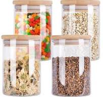 Amazon.com: Aoeoe 4 Pack Glass Storage Jars with Airtight Bamboo Lid, 27 OZ  Glass Kitchen Canisters, Clear Container for Coffee Bean Storage, Dry ...
