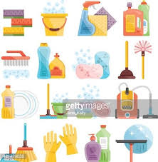 Household supplies and house cleaning flat icons collection. Household Supplies And Cleaning Flat Icons Set Vector Images