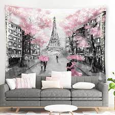 Paris decor for bedroom set of 3 framed paris wall art (10 x10) elegant eiffel tower decor accent for any room, stylish french themed decor ideal as paris gifts for women and girls // decorada. Buy Riyidecor Pink Paris Eiffel Tower Tapestry For Living Room Decor 71hx91w Inch Paris Theme Wall Hanging For Girls Women Vintage Home Wall Decor Modern France City Art Romantic Lover Couple Bedroom