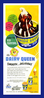 Dairy queen also released the star spangled blizzard that combines blue candy blended with cherry flavored soft serve topped with dq's signature ball and curl with a red, white, and blue dq stars and stripes starkiss frozen treat plopped right next to it. See Some Old Fashioned Dairy Queen Shops From The 50s Click Americana