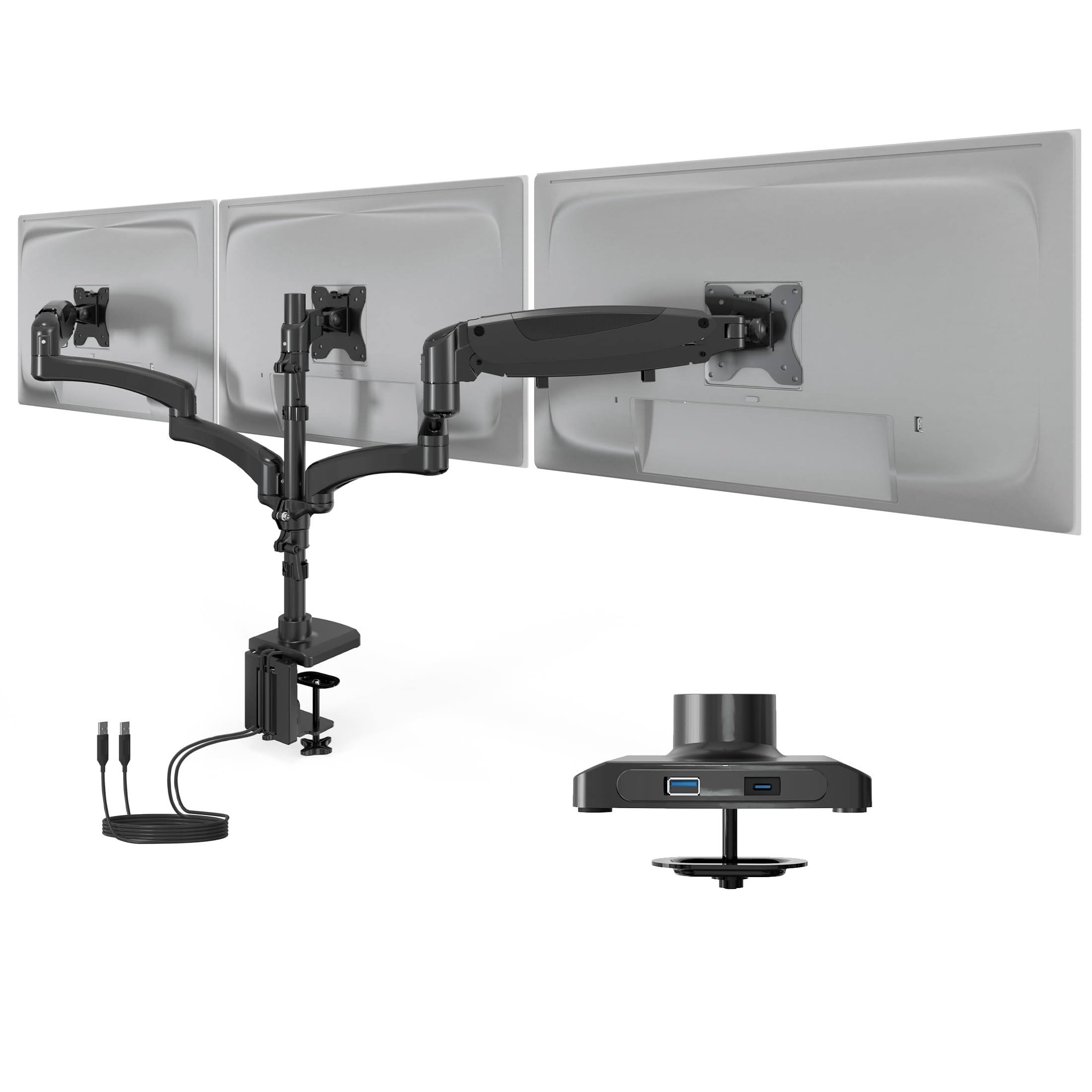 Mount-It Triple Monitor Mount with Gas Spring Arms and USB Ports