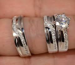 Ebay Ad 10k White Gold Over His Her Men Women Trio Diamond Ring Set Wedding Bridal Wedding Ring Bands Rings Mens Wedding Bands Engagement Wedding Ring Sets