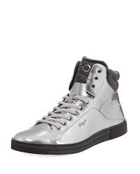 Black And Silver High Top Sneakers Salvatore Ferragamo Stephen 2 Patent Leather High Top Sneaker Silver Salvatoreferragamo Shoes High Top Sneakers Sneakers Leather High Tops