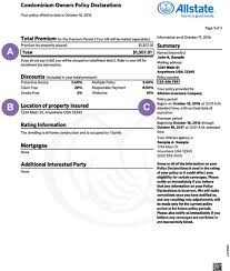 Get a free quote today! Condo Insurance Policy Declarations Allstate