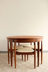 Vintage Hans Olsen Frem Rojle Teak Dining Table And Chairs Seats 4 Three Legged Chairs Compact Solid Top Style Teak Dining Table Dining Table Chairs Dining