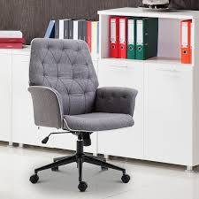 Grey / chrome soho tufted velvet swivel desk chair item: Homcom Office Chair Task Adjustable Height Mid Back Armrest Tilt Linen Grey 5055974872790 Ebay