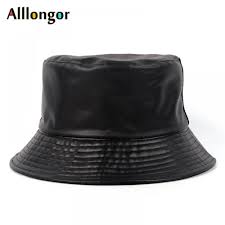 Fashion 2019 Reversible Korean Black Leather Men Bucket Hat Women Bob Fishing Hats Fisherman Cap Sun Hat Gorros Pescador Hip Hop Bucket Hat Women Leather Men Hats