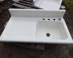 Antique kitchen sinks cast iron. Vtg Cast Iron White Porcelain 54 Single Basin Double Etsy Vintage Kitchen Sink Cast Iron Kitchen Sinks Cast Iron Farmhouse Sink