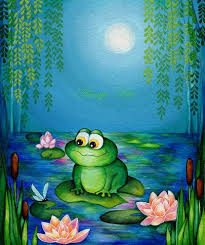 Frog Dragonfly Lily Pond Painting Print By Annya Kai Modern Whimsical Nursery Decor Green Blue Teal Wall Art 18 Frog Art Frog Illustration Pond Painting