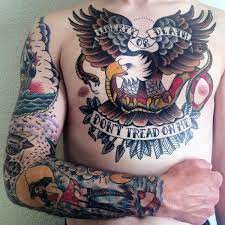Bald Eagle Banner Male Traditional Tattoo On Chest Cool Chest Tattoos Chest Tattoo Traditional Chest Tattoo
