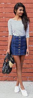 Denim Button Skirt Streetstyle By Tuolomee Miniskirt Outfits