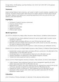 1 Medical Claims Examiner Resume Templates Try Them Now Myperfectresume