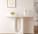 Mesa de console moderna de madeira estreita branca de 47" com mesa de  entrada com pedestal geométrico