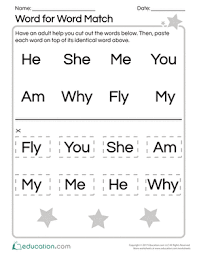 There are five words and pictures to match. Word For Word Match Worksheet Education Com