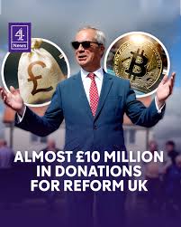 Reform UK received almost £10 million in private donations for the first  three months of 2026, more than any other party, and majority of it came  from cryptocurrency billionaires. Billionaires Christopher Harborne