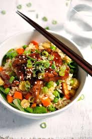Sticky Chicken With Vegetable Fried Rice Recipetin Eats The addition of raisin and cashew nuts convince me that it will taste completely different from the yang chow fried rice that i have posted earlier. sticky chicken with vegetable fried