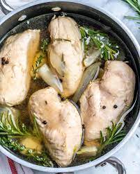 Add enough water to cover the chicken by about an inch, and then place the pot over medium heat wait, without increasing the heat until the cooking. How To Poach Chicken Breasts Step By Step Healthy Fitness Meals