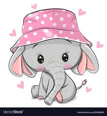 Huge ears, lovely eyes, grey blue colours, front view. Cute Elephant In Panama Hat Isolated On A White Vector Image Baby Elephant Drawing Cute Elephant Cartoon Elephant Drawing