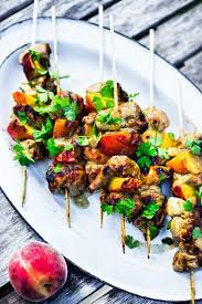 Grilled Jerk Chicken Skewers With Fresh Summer Peaches Recipe Chicken Skewers Recipes Food