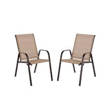 Patio furniture outdoor furniture the home depot canada. Hampton Bay Plymouth Brown Stackable Sling Patio Dining Chair In Cafe 2 Pack The Home Depot Canada