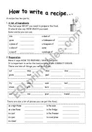 First Page Has Explanations On How To Write A Recipe And Lots Of Vocabulary About Cooking Second Page Provides A Template Fo Food Writing Writing Cool Writing