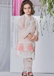 Chic Ophicial Khaadi Net Embroidered 2 Piece For Girls Peach Loop Love Kids