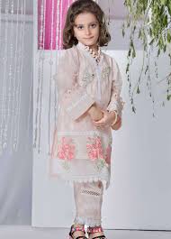 chic ophicial khaadi net embroidered 2 piece for girls peach loop love kids