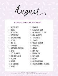 August Hand Lettering Prompts And Free Worksheet Lettering Challenge Lettering Practice Lettering
