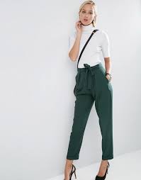 Image 1 Of Asos Woven Peg Pants With Obi Tie For Women S Business Casual Wear Green Pants For Work Casual Work Wear Business Casual Attire Peg Trousers