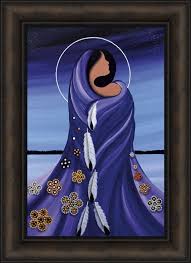 Morning Star Woman by Betty Albert 16x22 Cree Indian Native American Woman  Lake Beaded Flowers Feathers Framed Art Print Picture
